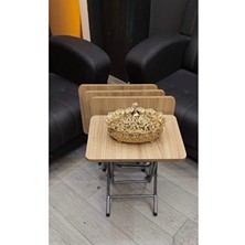 Can Vista Home Katlanabilir Ceviz Zigon Sehpa 4'lü Gri Ayaklı Modern Tasarım Metal Malzeme ile Fonksiyonel