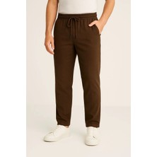 Erkek Keten Pantolon – Cepli, Beli Lastikli ve Bağcıklı, Nefes Alan Rahat Kalıp, Yazlık ve Baharlık Günlük Giyim, Şık & Konforlu Boru Paça Model - Kahverengi