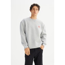 Pamuklu Içi Polarlı Regular Fit Normal Kesim Bisiklet Yaka Baskılı Sweatshirt