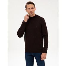 Pierre Cardin Erkek Koyu Kahverengi Slim Fit Yarım Balıkçı Yaka Basic Triko Kazak 50315457-VR084
