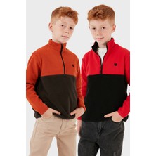 Lela Yumuşak Dokulu Yarım Fermuarlı Renk Bloklu Dik Yaka 2'li Paket Polar Çocuk Polar 5905004S2