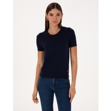 Pierre Cardin Kadın Lacivert Slim Fit Triko Tişört 50316341-VR033