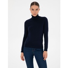 Pierre Cardin Kadın Lacivert Slim Fit Balıkçı Yaka Basic Kazak 50315747-VR033