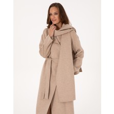 Pierre Cardin Kadın Bej Melanj Regular Fit Kaşe Kaban 50309079-VR156