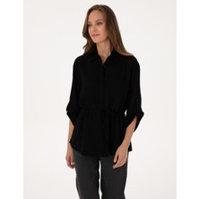 Pierre Cardin Kadın Siyah Comfort Fit Uzun Kollu Gömlek 50318228-VR046