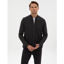 Pierre Cardin Erkek Koyu Antrasit Melanj Slim Fit Fermuarlı Triko Hırka 50317341-VR266