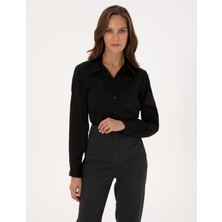 Pierre Cardin Kadın Siyah Comfort Fit Uzun Kollu Gömlek 50318218-VR046