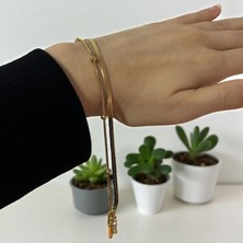 Diba Avm Çelik Bileklik Altın Renk Gold Renk Çift Zincirli Top Detaylı Kadın Bileklik Minimal  Zarif Şık Takı Kadın Bileklik, Çift Zincirli Bileklik, Zarif Aksesuar, Modern Bileklik, Hediye Takı, Şık Bileklik