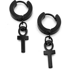 Ankh Yaşam Sembolü Antik Mısır Siyah Paslanmaz Çelik Unisex Halka Küpe ER207