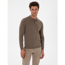 Pierre Cardin Erkek Vizon Melanj Slim Fit Polo Yaka Basic Triko Kazak 50315405-VR174