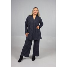 Pamuklu Yün Viskon Büyük Beden Pantolon Hırka Takım Lacivert