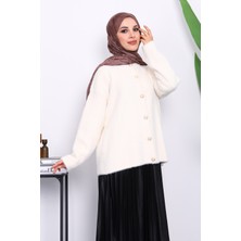 Krem Bisiklet Yaka Angora Yumoş Hırka