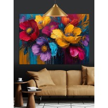 Canlı Renkli Çiçeklerden Oluşan Arkaplan Dekoratif Kanvas - Mdf Ahşap Tablo