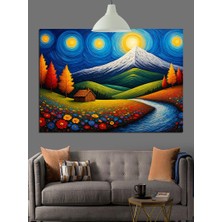 Mavi Dağlarda Renkli Çiçek Tarlası Dekoratif Kanvas - Mdf Ahşap Tablo