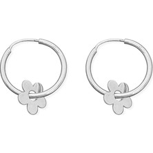 Oya Silver Düz Papatya Çiçek Charmlı Gümüş Halka Küpe