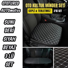 Ergonomik,ortopedik,suni Deri Kapitoneli Lüks Ototurco Oto Koltuk Kılıfı-Minderi (3 Lü Set)Siyah-Gri