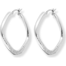 Oya Silver Modern Kare Kadın Gümüş Halka Küpe 3x3.5cm