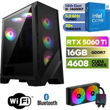 MSI Şafak-Gaming Pc Ddr5-Rtx 5060Tİ 16GB -Intel I5 14600KF – 64 GB Ddr5 Ram –  1 Tb M.2 SSD 5000 4000 – 240MM Sıvı Sogutma -Windows 11 Pro