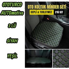 Ergonomik,ortopedik,suni Deri Kapitoneli Lüks Ototurco Oto Koltuk Kılıfı-Minderi (3 Lü Set)Siyah-Yeşil