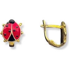 Oya Silver Kırmızı Mineli Gümüş Uğur Böceği Kız Çocuk Küpesi 0.7x0.9 cm