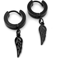 Melek Kanadı Angel Kanat Siyah Paslanmaz Çelik Unisex Halka Küpe ER204
