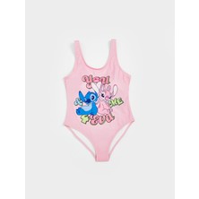 Lc Waikiki Yeni Sezon Stitch ve Angel Baskılı Kız Çocuk Mayo