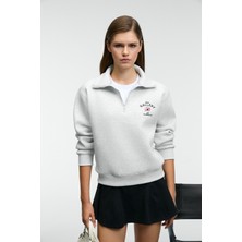 Grimelange BELLE Kadın Nakış Detaylı Yarım Fermuarlı Dik Yakalı Regular Fit Grimelanj Sweatshirt