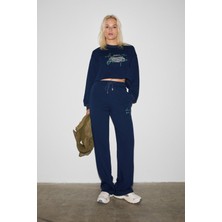 Ethiquet QERKS Kadın Baskı Detaylı Oversize Lacivert Sweatshirt