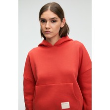 Grimelange CLARIE Kadın Organik Pamuklu Oversize Kanguru Cepli Kapüşonlu Kırmızı Sweatshirt