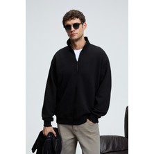 Grimelange BAXTER Erkek Dik Yakalı Fermuarlı Relaxed Siyah Sweatshirt