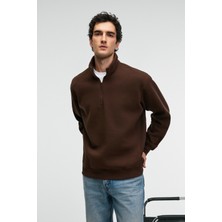 Grimelange BAXTER Erkek Dik Yakalı Fermuarlı Relaxed Kahverengi Sweatshirt