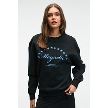 Grimelange VISTARA Kadın Nakış Detaylı Yuvarlak Yaka Regular Fit Siyah Sweatshirt