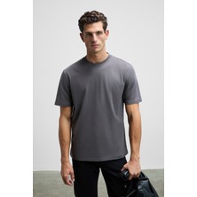 Grimelange Solo Erkek %100 Organik Pamuklu Kalın Dokulu Comfort Fit Bisiklet Yakalı Antrasit T-Shirt