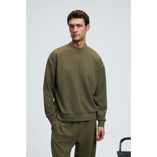 Grimelange VIENTO Erkek Bisiklet Yaka Uzun Kollu Regular Fit Haki Sweatshirt