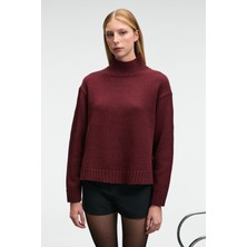 Grimelange JOYITA Kadın Balıkçı Yaka Oversize Triko Bordo Kazak