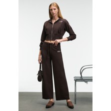 Grimelange MORVELLA Kadın Nakışlı Regular Fit Koyu Kahverengi Eşofman Altı