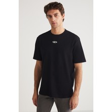 Grimelange FERRAN Erkek Bisiklet Yaka %100 Pamuk Baskı Detaylı Siyah T-Shirt