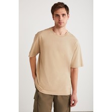 Grimelange Fletcher Erkek Oversize Keten Karışımlı Bej T-shirt