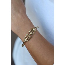 14 Ayar Altın Geniş Bisiklet Zinciri Obje Detaylı Kelepçe