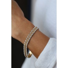 14 Ayar Altın Kenarları Taş Sıralı Saat Kordonu Bileklik