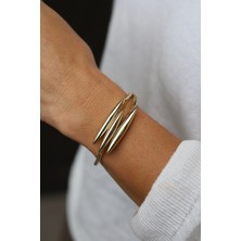 14 Ayar Altın Üçlü Keskin Oval Objeli Kelepçe