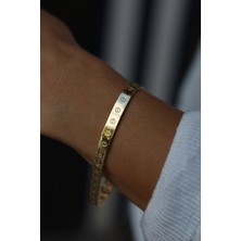 14 Ayar Altın Çivi Model Plaka ve Saat Kordonu Detaylı Bileklik