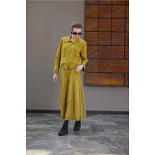 Misswhence Dikiş ve Büzgü Detaylı Ceket Etek Takım Sarı 38208