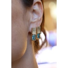 14 Ayar Altın Turkuaz Taşlı Antik Tasarım Küpe