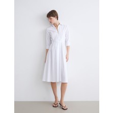 Lc Waikiki Yeni Sezon Poplin Belden Oturtmalı Gömlek Elbise