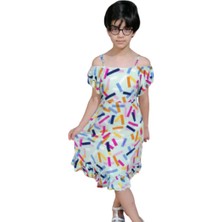 Çikoby Kız Çocuk Elbise Desenli Askılı Dokuma Elbise