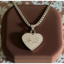 Allah Yazılı Kalpli Çelik Kolye Ucu