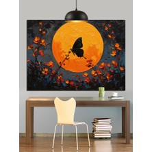 Dolunay ve Kelebek Silüeti Manzarası Dekoratif Kanvas - Mdf Ahşap Tablo