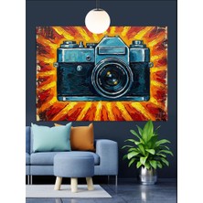 Eski Model Fotoğraf Makinesi Illüstrasyonu Dekoratif Kanvas - Mdf Ahşap Tablo