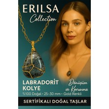 Sertifikalı Tel Sargılı Doğal Gold Labradorit Taşı Kolye – Altın Kaplama Sezgi ve Koruma Taşı